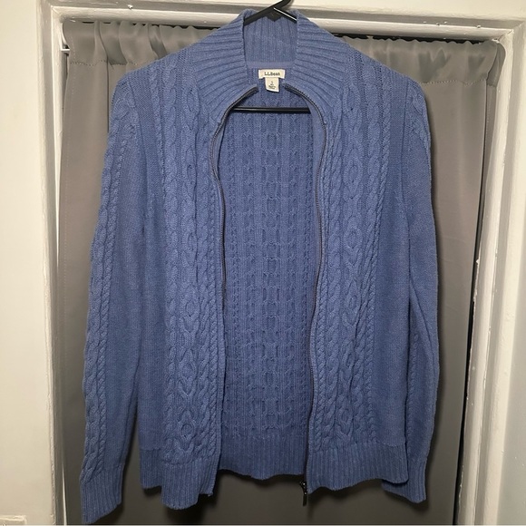 L.L. Bean Women's Preppy Zip-Up Blue Cotton Academia Cable Knit Sweater Size S - Picture 8 of 16